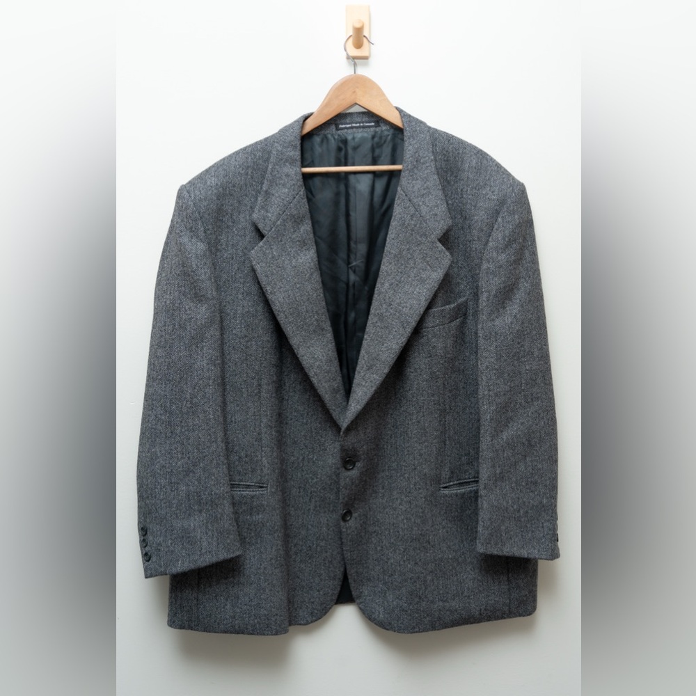 Vintage 100% Wool Gray Herringbone Blazer Made in Canada 52R